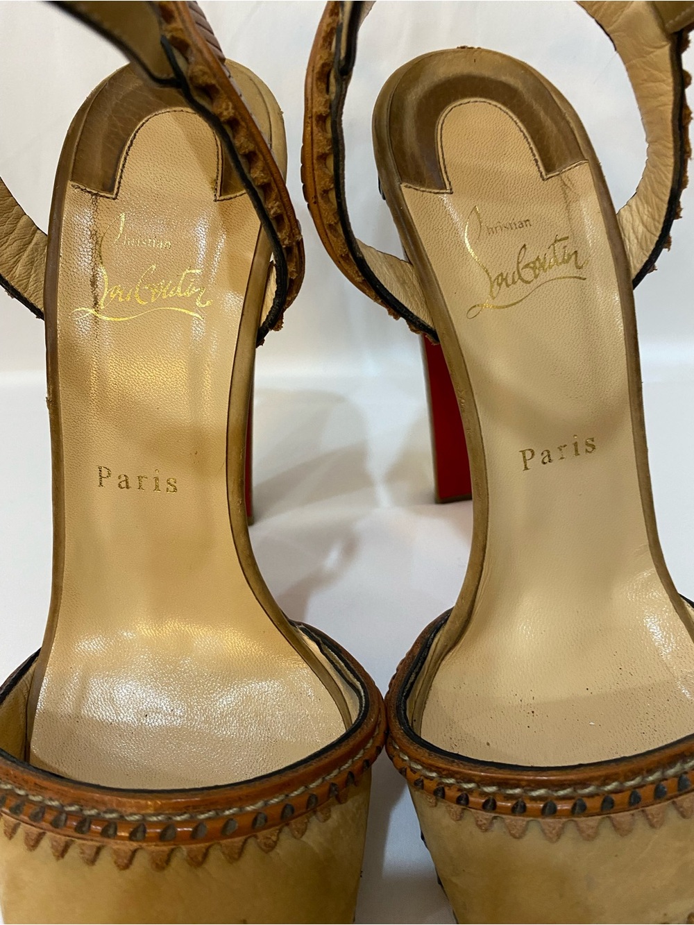 Christian Louboutin Trepi High 140 Tan Leather Platform Sandals Women’s Size 40 - Picture 4 of 12